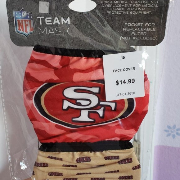 San Francisco 49ers NFL Branded Team Masks Reusable 2-pc NWT Dist. by FOCO - Picture 2 of 8